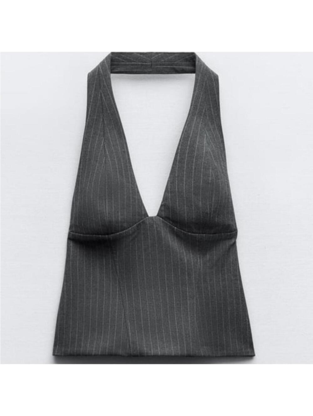 Zara Grey pinstripe halter top with open back